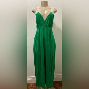 Vintage Route 66 women’s Vibrant Green Maxi Dress with white lace size M